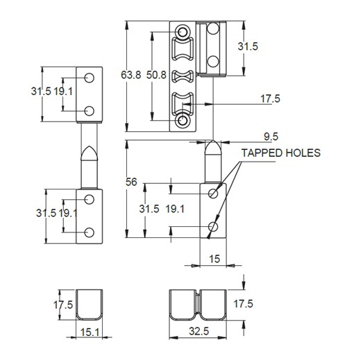 LIFT OFF PINTLE HINGE 64L X 15