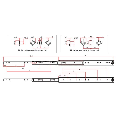 DRAWER SLIDE 125KG 400MM